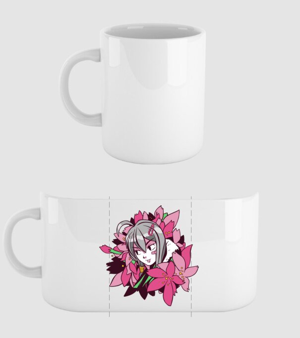Anime fată printre flori model alb pe tricou
