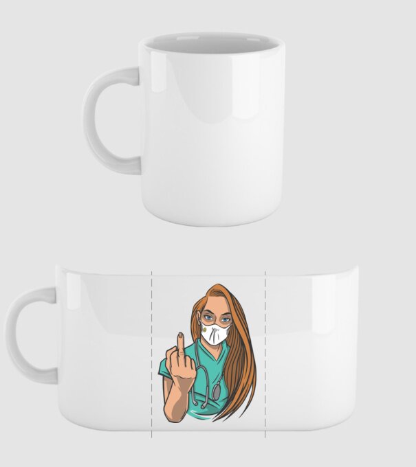 Asistentă medicală arată degetul model alb pe tricou