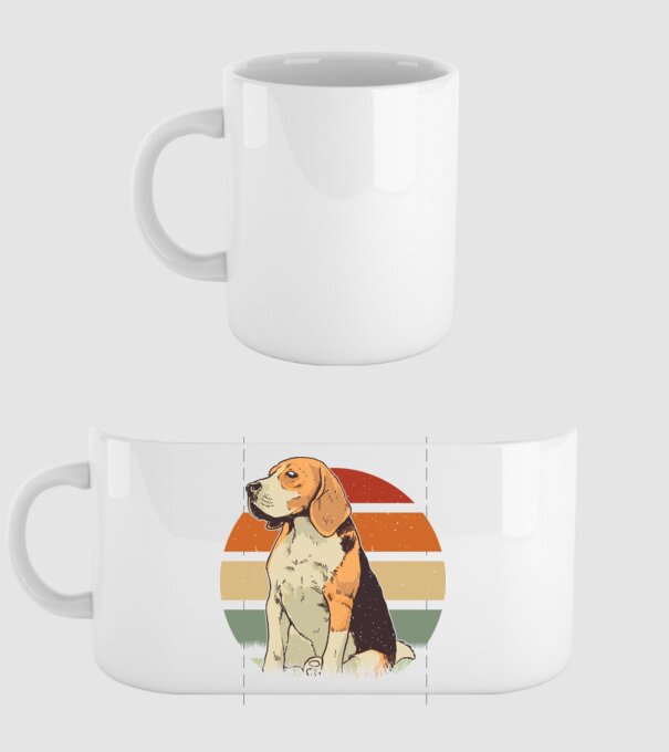 Beagle Retro Sunset model alb pe tricou
