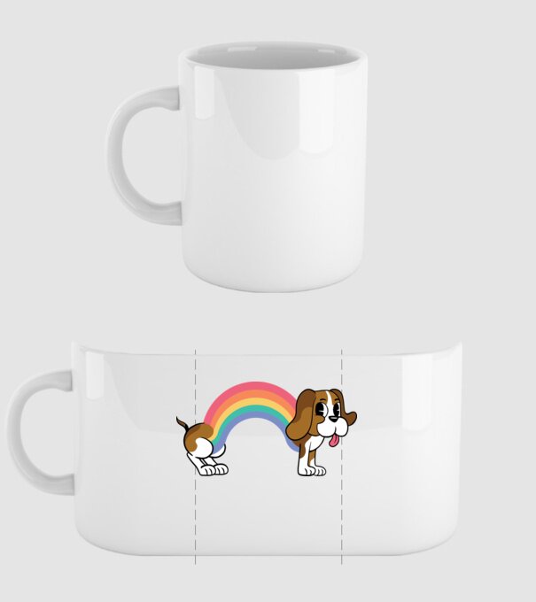 Beagle curcubeu model alb pe tricou