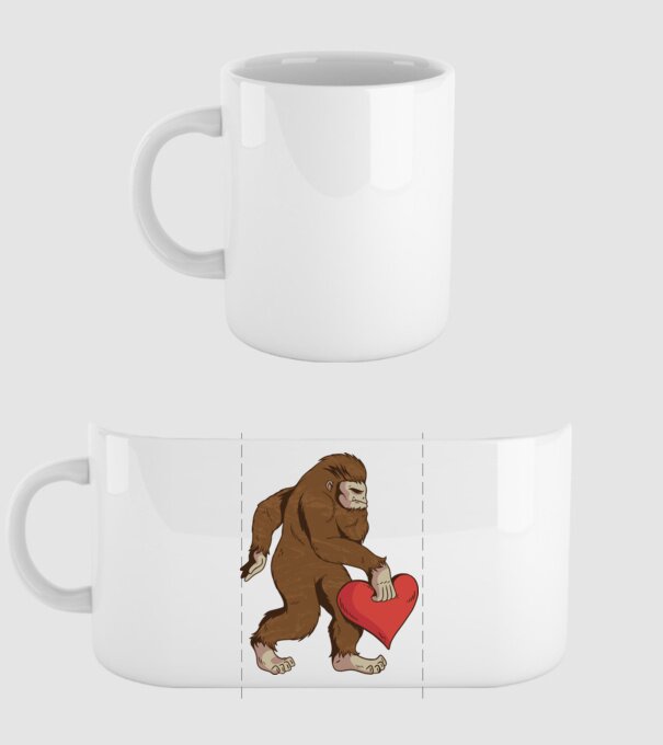 Bigfoot Yeti cu inimă model alb pe tricou