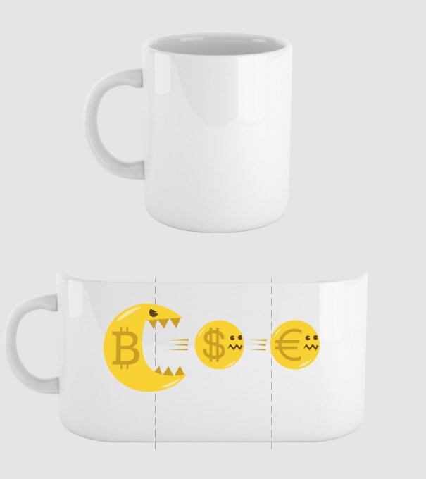 Bitcoin Pacman model alb pe tricou