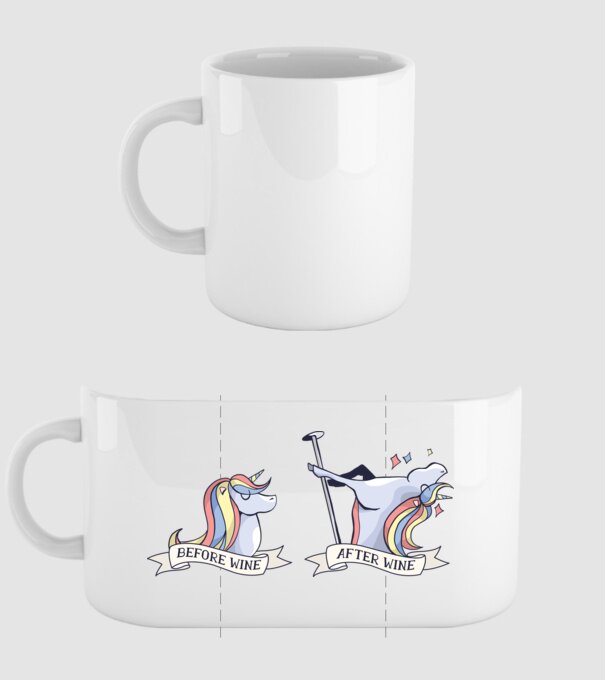 Înainte și după vin Unicorns model alb pe tricou