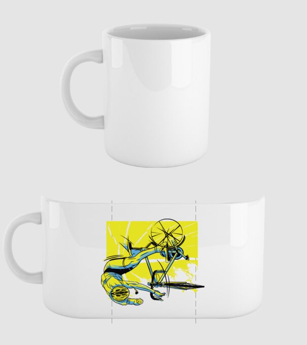 Cădere cu bicicletă model alb pe tricou