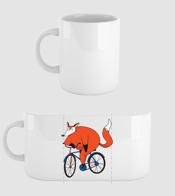 Vulpe cu bicicletă model alb pe tricou