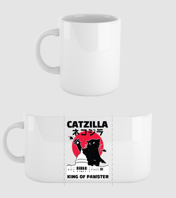 Catzilla - Pisică Godzilla model alb pe tricou