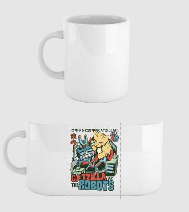 Catzilla Vs Robots model alb pe tricou