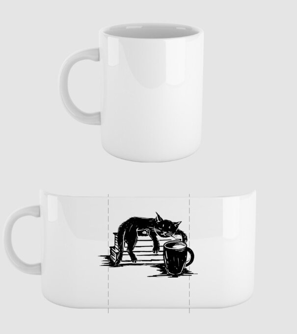 Pisică și cafea model alb pe tricou