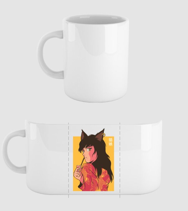 Pisică Fată Anime model alb pe tricou