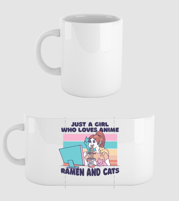 Doar o fată căreia îi place Anime, Ramen și pisicile model alb pe tricou