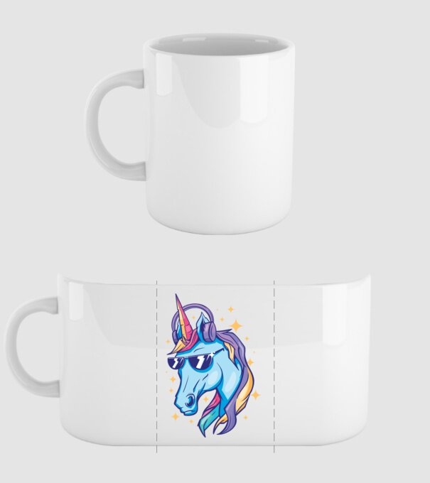 Unicorn strălucitor cu căști model alb pe tricou