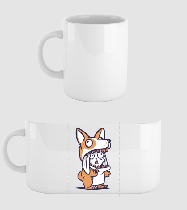 Iepuraș drăguț în costum Corgi model alb pe tricou