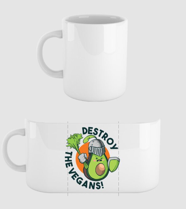 Destroy the Vegans - tricou amuzant războinic Avocado model alb pe tricou