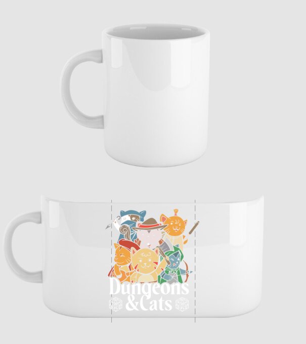 Dungeons and Cats - Joc de rol cu pisici model alb pe tricou