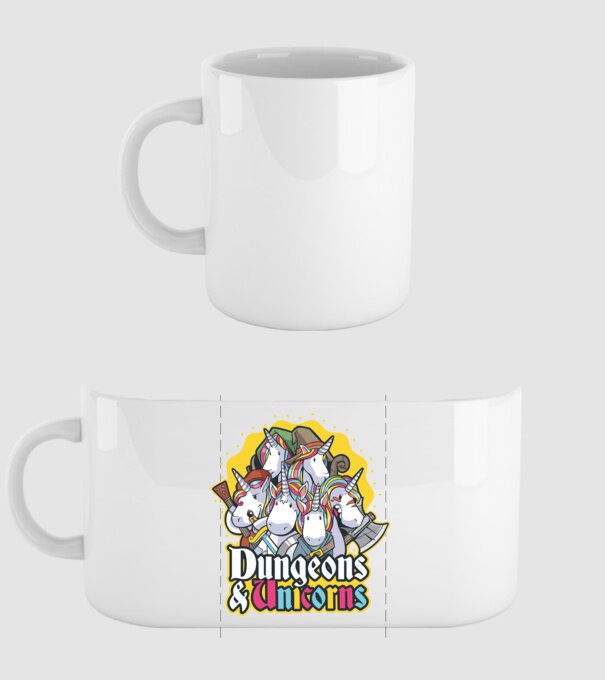 Dungeons and Unicorns model alb pe tricou