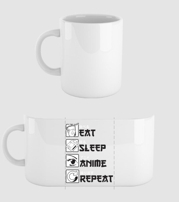 Eat Sleep Anime Repeat model alb pe tricou
