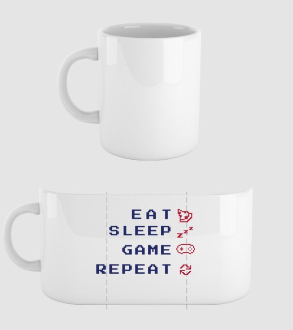 Eat Sleep Game Repeat model alb pe tricou