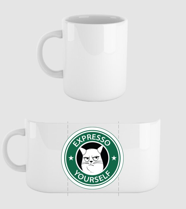 Expresso Yourself tricou Pisică cu cafea model alb pe tricou