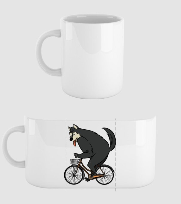 Lup pe bicicletă model alb pe tricou