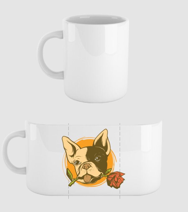 Bulldog francez cu trandafir model alb pe tricou