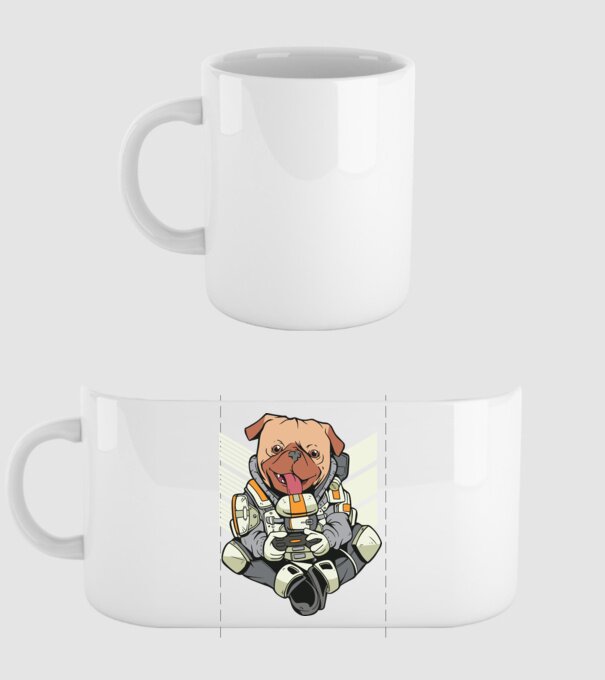 Mops Gamer model alb pe tricou