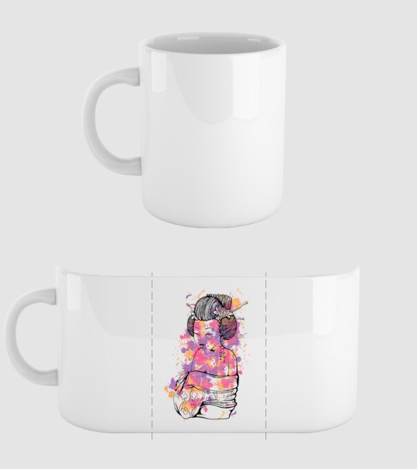 Geisha colorată model alb pe tricou