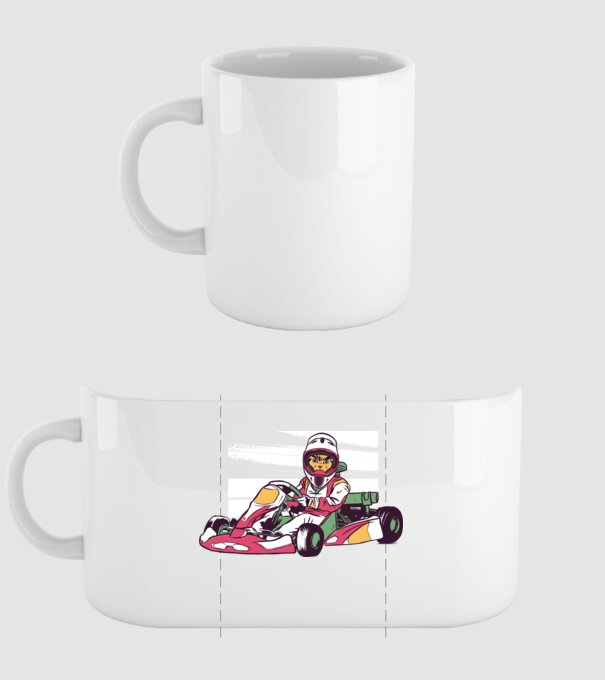 Pisică gokart model alb pe tricou