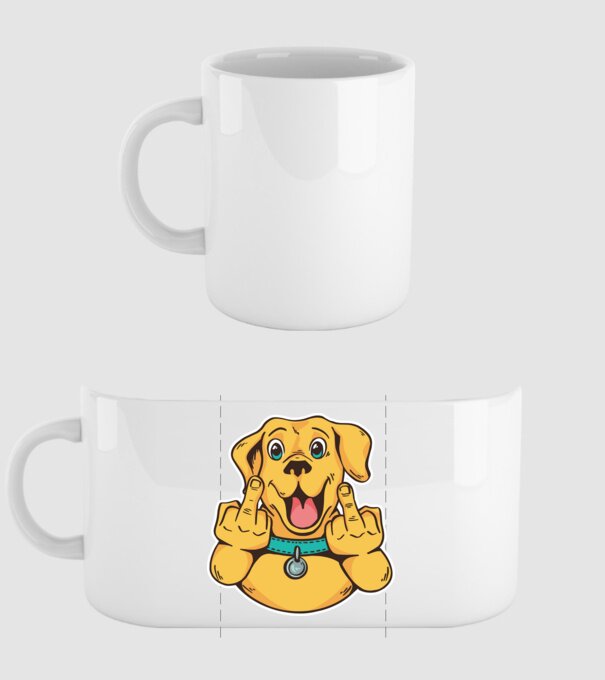 Golden Retriever arată degetul model alb pe tricou