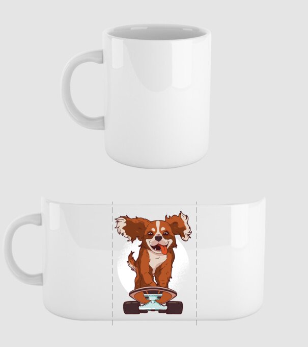 Skateboarding Cavalier King Spaniel model alb pe tricou