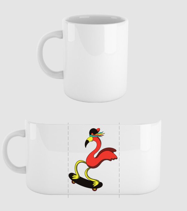 Flamingo Skateboarder model alb pe tricou