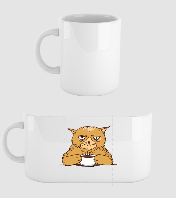 Grumpy Cat - Pisică supărată cu cafea model alb pe tricou