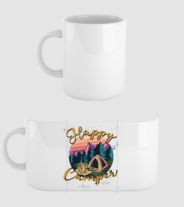 Happy Camper tricou camping model alb pe tricou