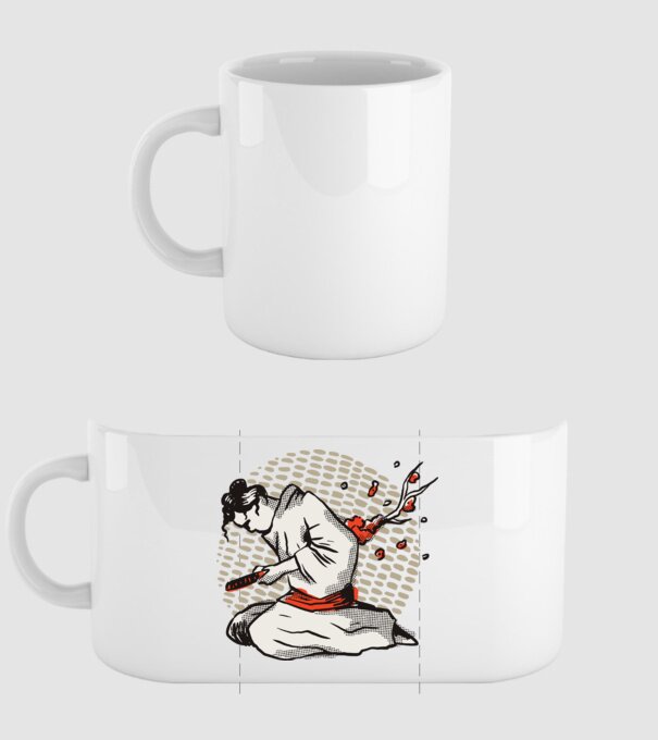 Samurai Harakiri model alb pe tricou