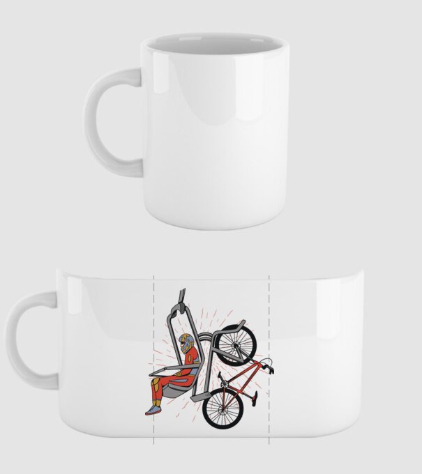 Biciclist montain bike pe teleferic model alb pe tricou