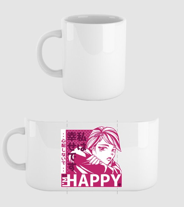 'I''m happy fată Anime antisocială' model alb pe tricou