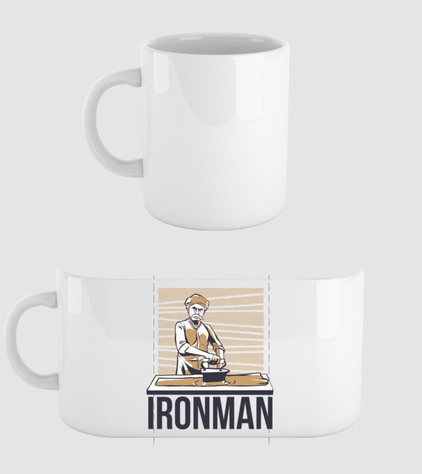 Ironman Om care calcă (montează metal) model alb pe tricou