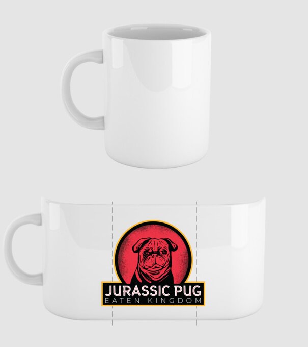 Jurassic Pug Tricou cu mops model alb pe tricou