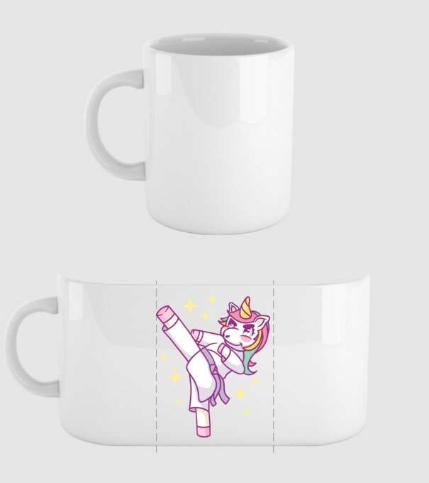 Karate unicorn model alb pe tricou