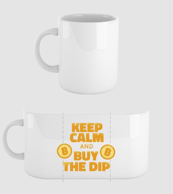 Keep calm and buy the dip Bitcoin model alb pe tricou