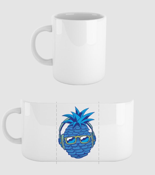 Ananas albastru cu căști model alb pe tricou