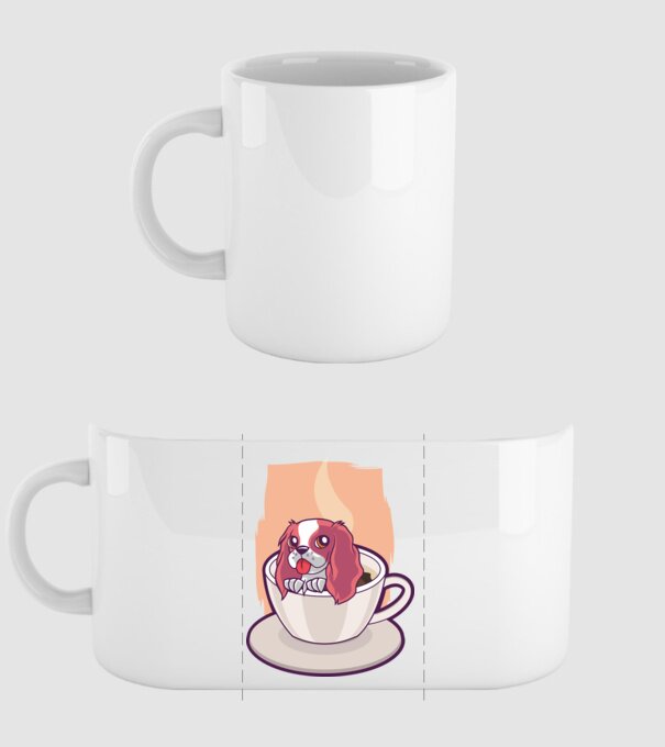 Cafea câine model alb pe tricou