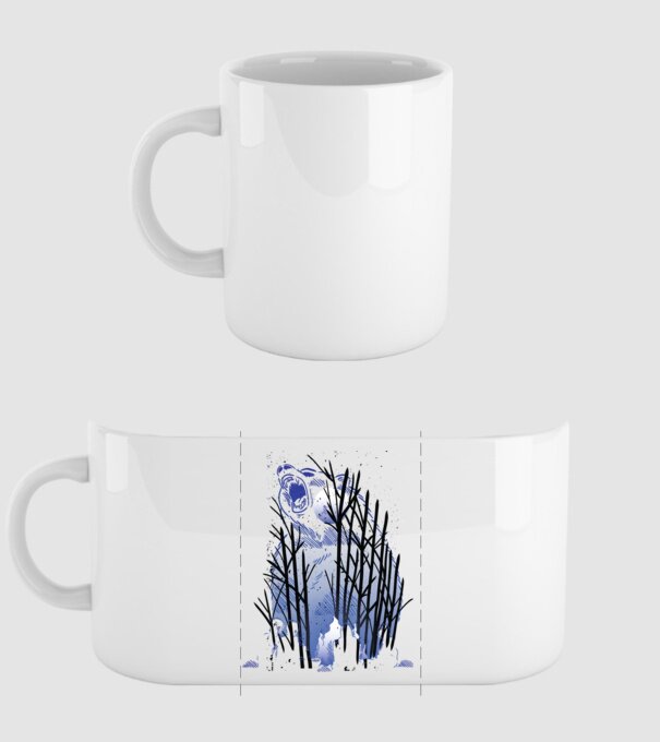 Urs în pădure noaptea model alb pe tricou
