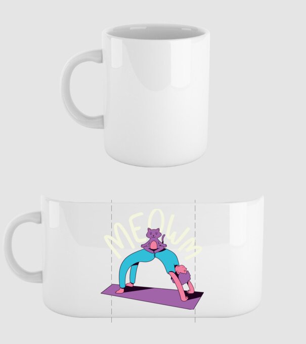 Meowm - Pisică Yoga model alb pe tricou
