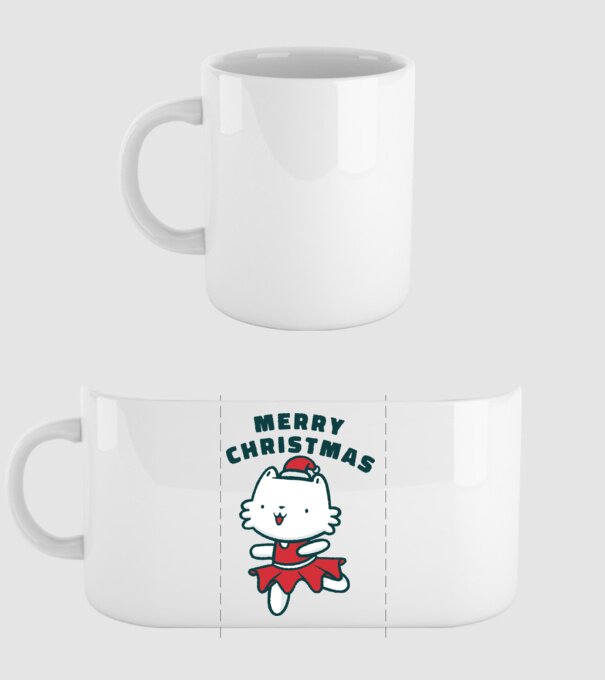 Pisică Merry Christmas model alb pe tricou