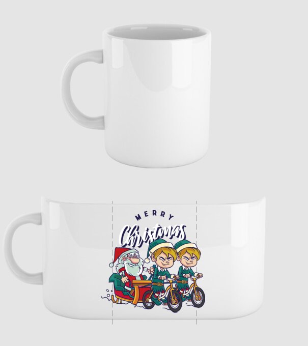 Merry Christmas Moș Crăciun cu sanie cu bicicletă model alb pe tricou