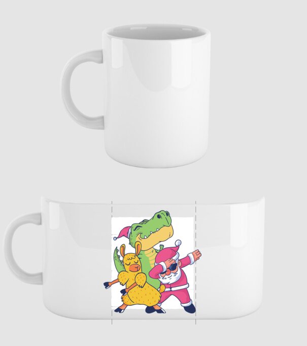 Moș Crăciun Llama T-rex DAB pentru Crăciun model alb pe tricou