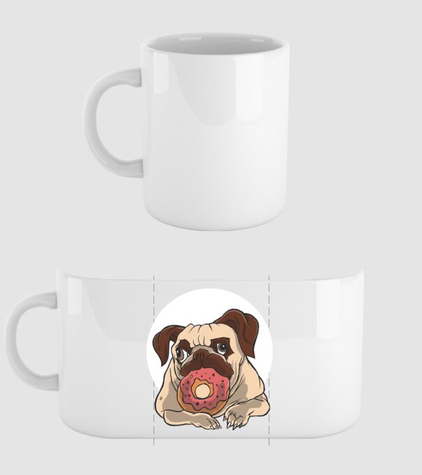 Mops cu gogoașă model alb pe tricou