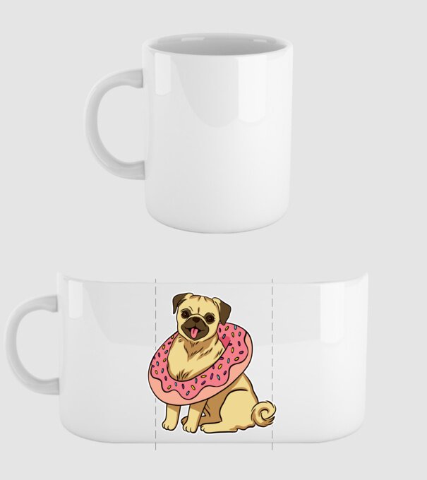 Mops cu gogoașă la gât model alb pe tricou
