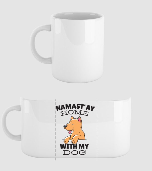 'Namast''ay Home with my Dog -Yoga Carantină' model alb pe tricou