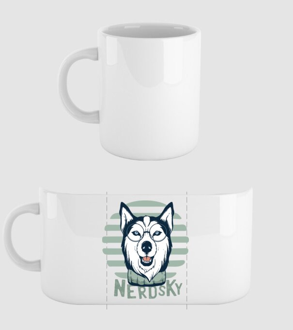 Nerdsky Husky model alb pe tricou